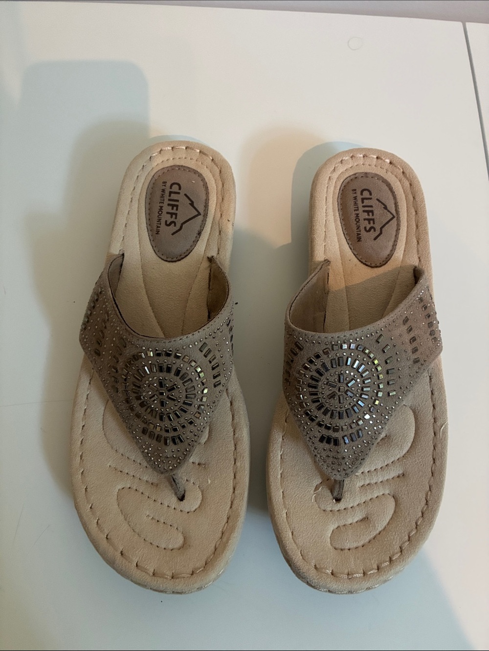 White Mountain Taupe Beaded Toe-Post Sandals